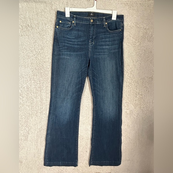 7 For All Mankind Dojo Jeans Womens 32 Blue Stretch Denim Flare Bootcut Mid Rise - Picture 1 of 16